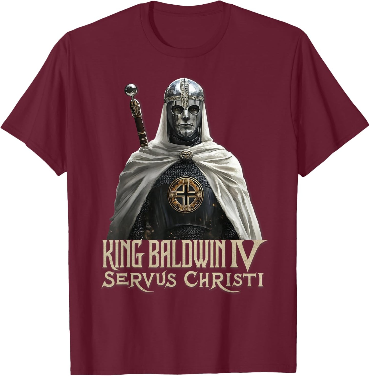 King Baldwin IV Jerusalem Cross Catholic T-Shirt - T-Shirt | Maroon