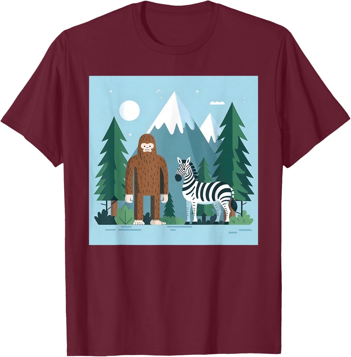 Bigfoot And Zebra Sasquatch T-Shirt - T-Shirt | Maroon