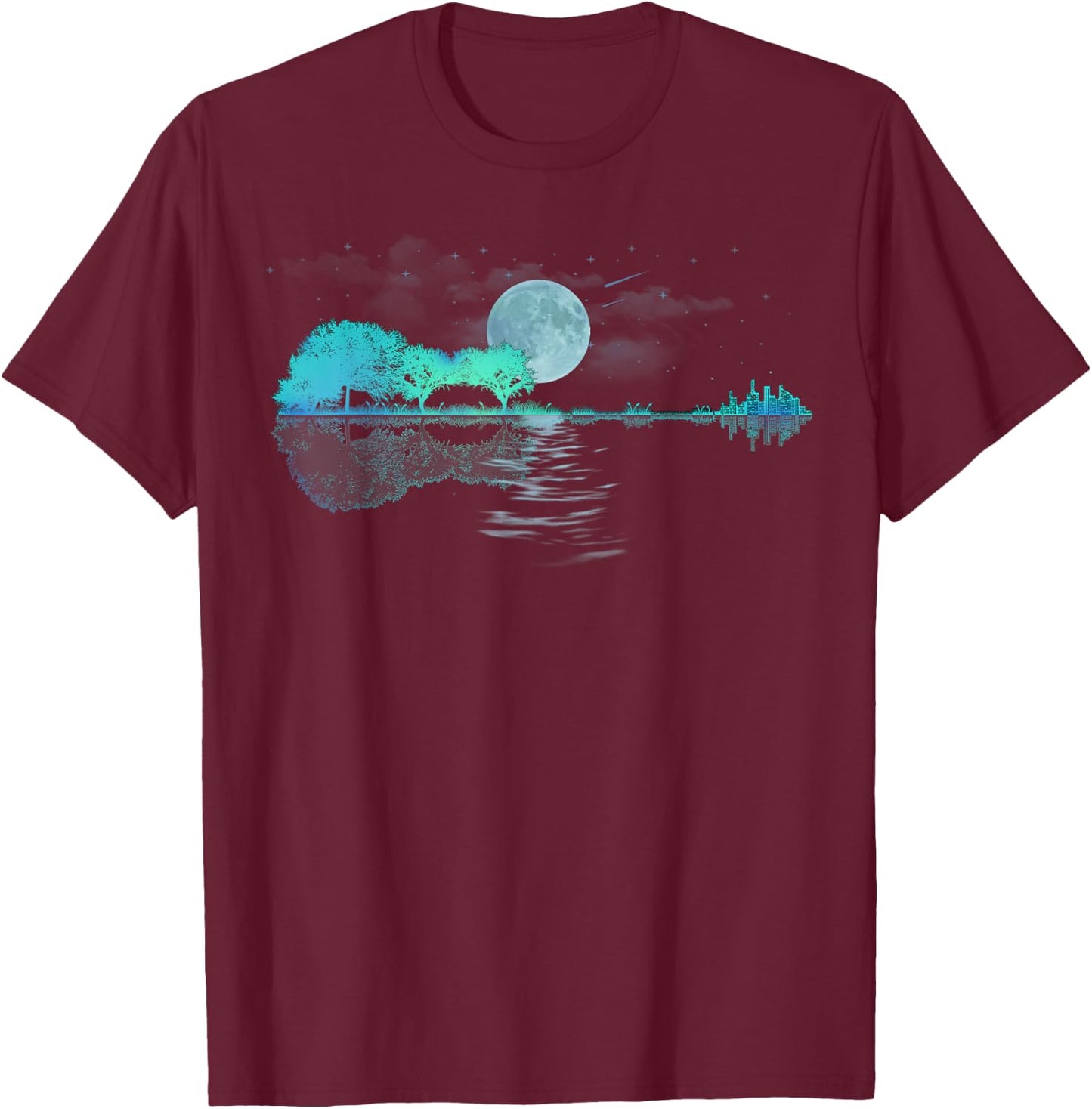 Guitar Lake Reflections Love Musician, Acoustic Guitar Small T-Shirt - T-Shirt | Maroon