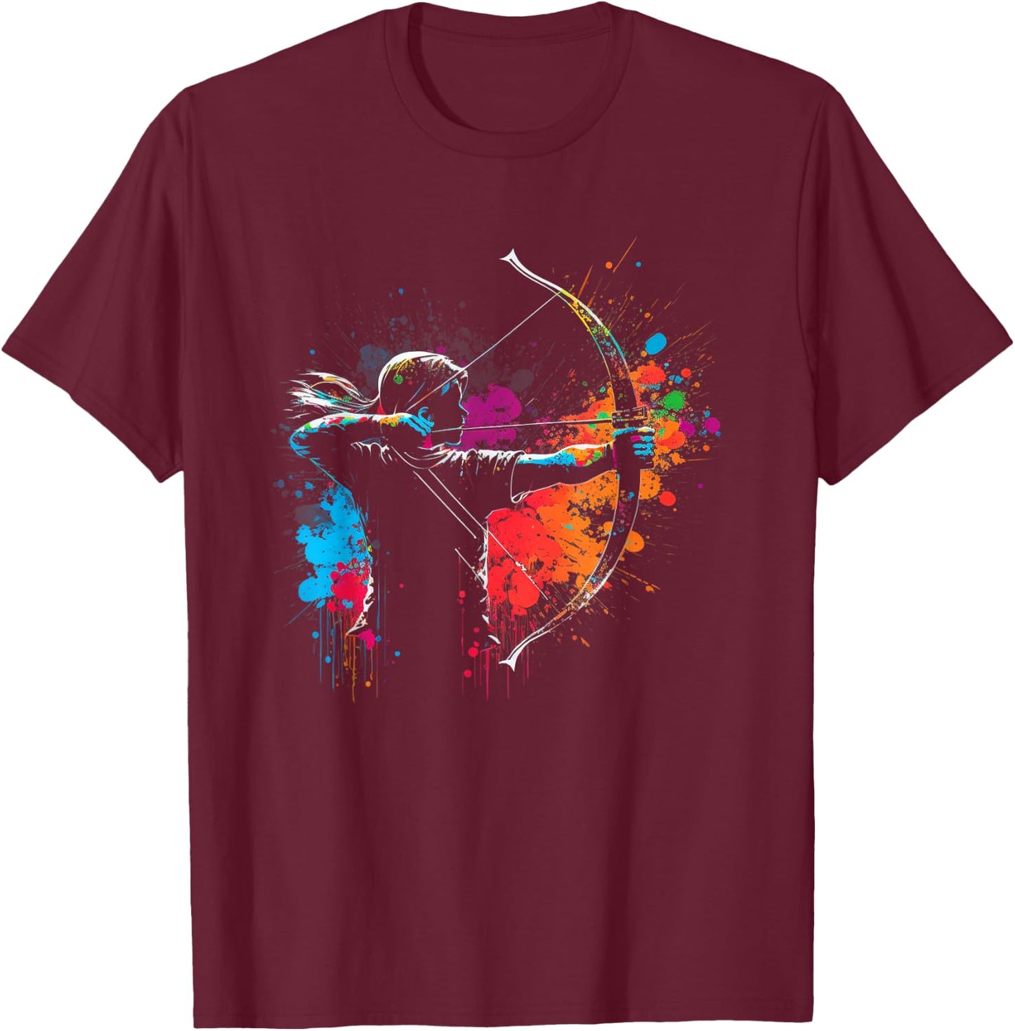 Archer Splash Art Archery Retro Arrow and Bow , black T-Shirt - T-Shirt | Maroon