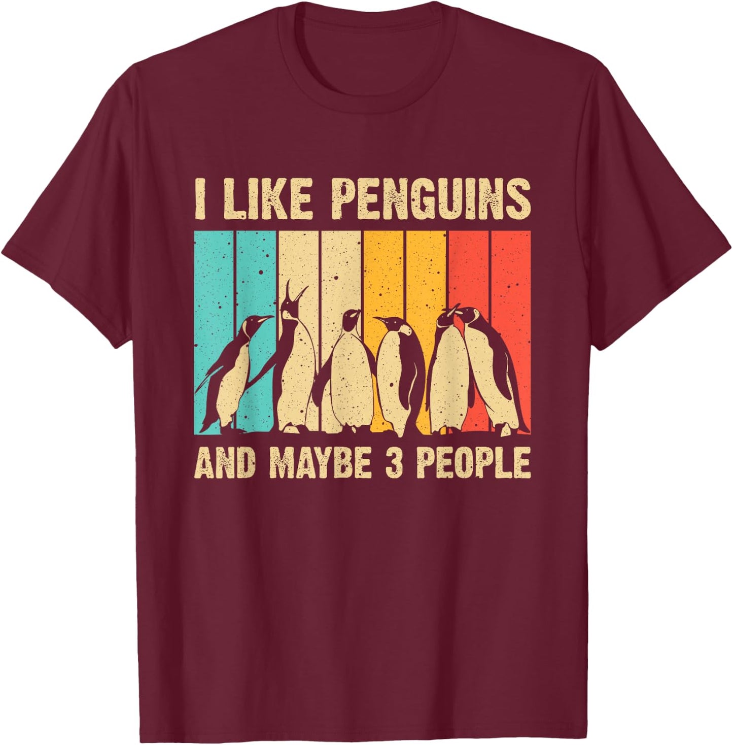 Cute Penguin Design Women Kids Retro Penguin Lover T-Shirt - T-Shirt | Maroon
