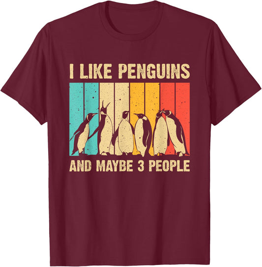 Cute Penguin Design Women Kids Retro Penguin Lover T-Shirt - T-Shirt | Maroon