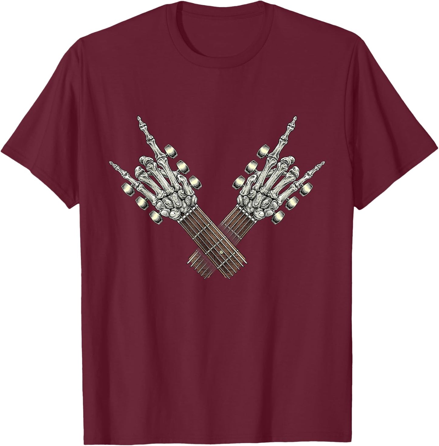 Rock On Guitar Neck Rock & Roll Halloween Skeleton Hand 2 T-Shirt - T-Shirt | Maroon
