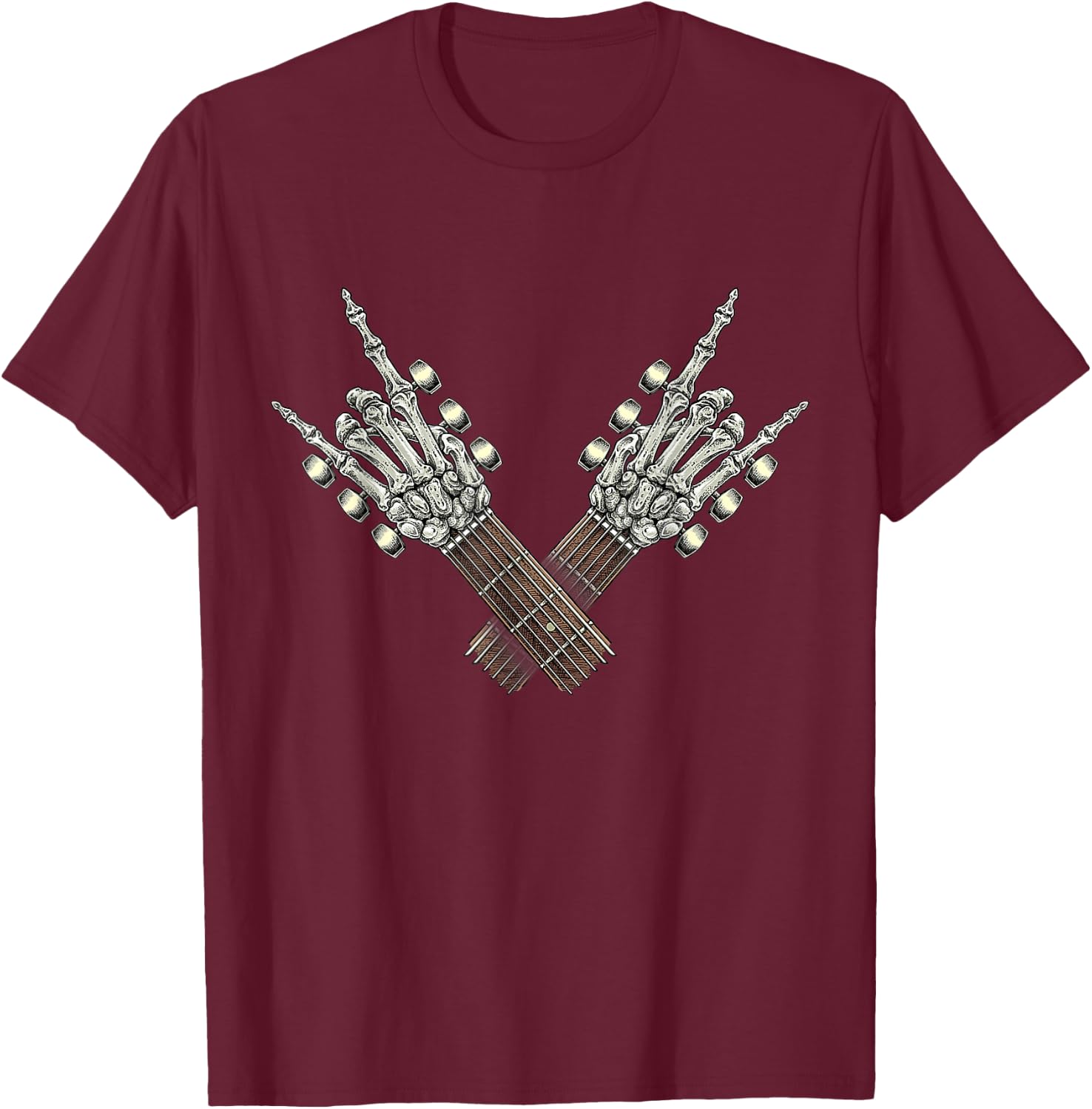 Rock On Guitar Neck Rock & Roll Halloween Skeleton Hand 2 T-Shirt - T-Shirt | Maroon