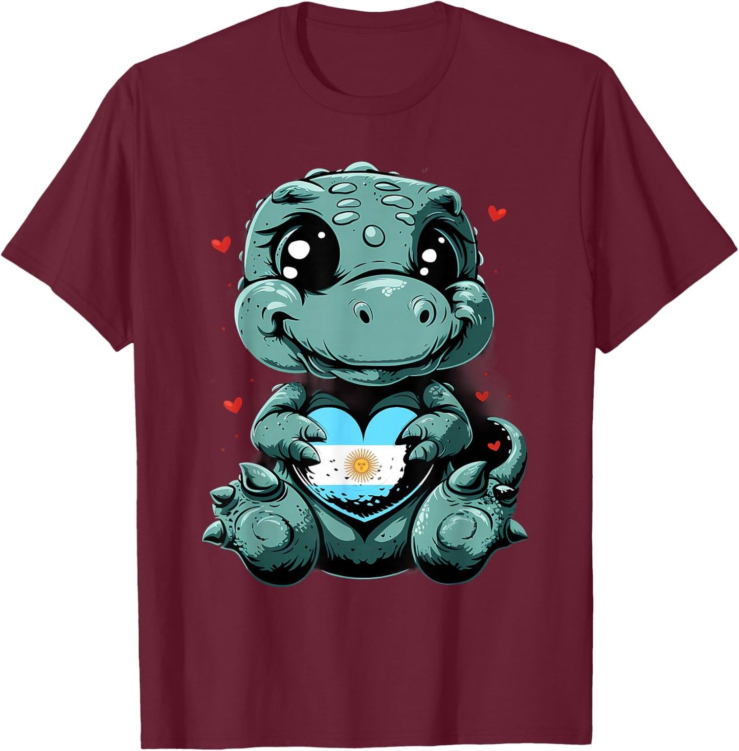 Dino Argentinian Flag Heart Argentinian Roots Argentina T-Shirt - T-Shirt | Maroon