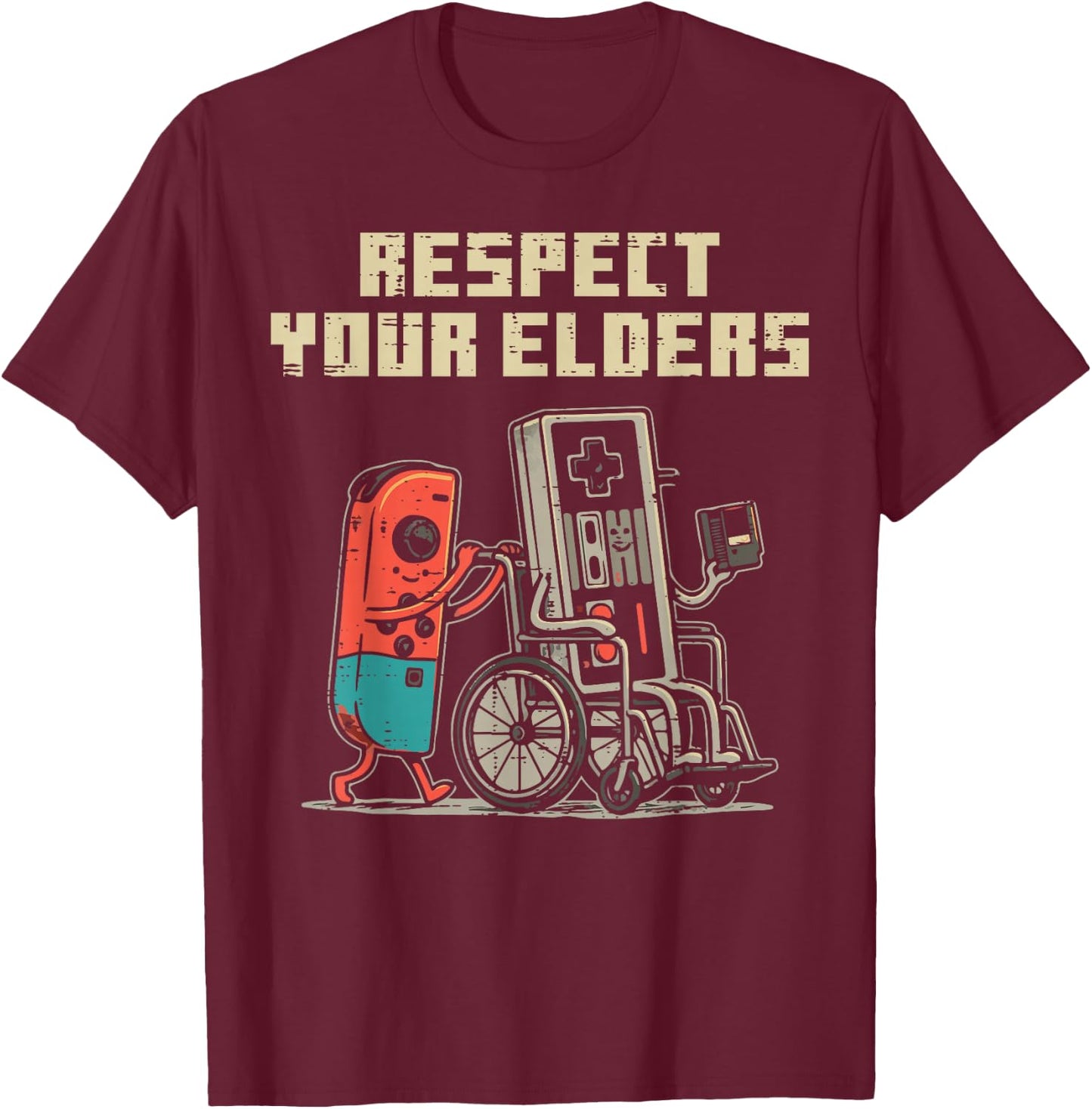 Gamer Controller Respect Your Elders Funny Men Boys Kids T-Shirt - T-Shirt | Maroon