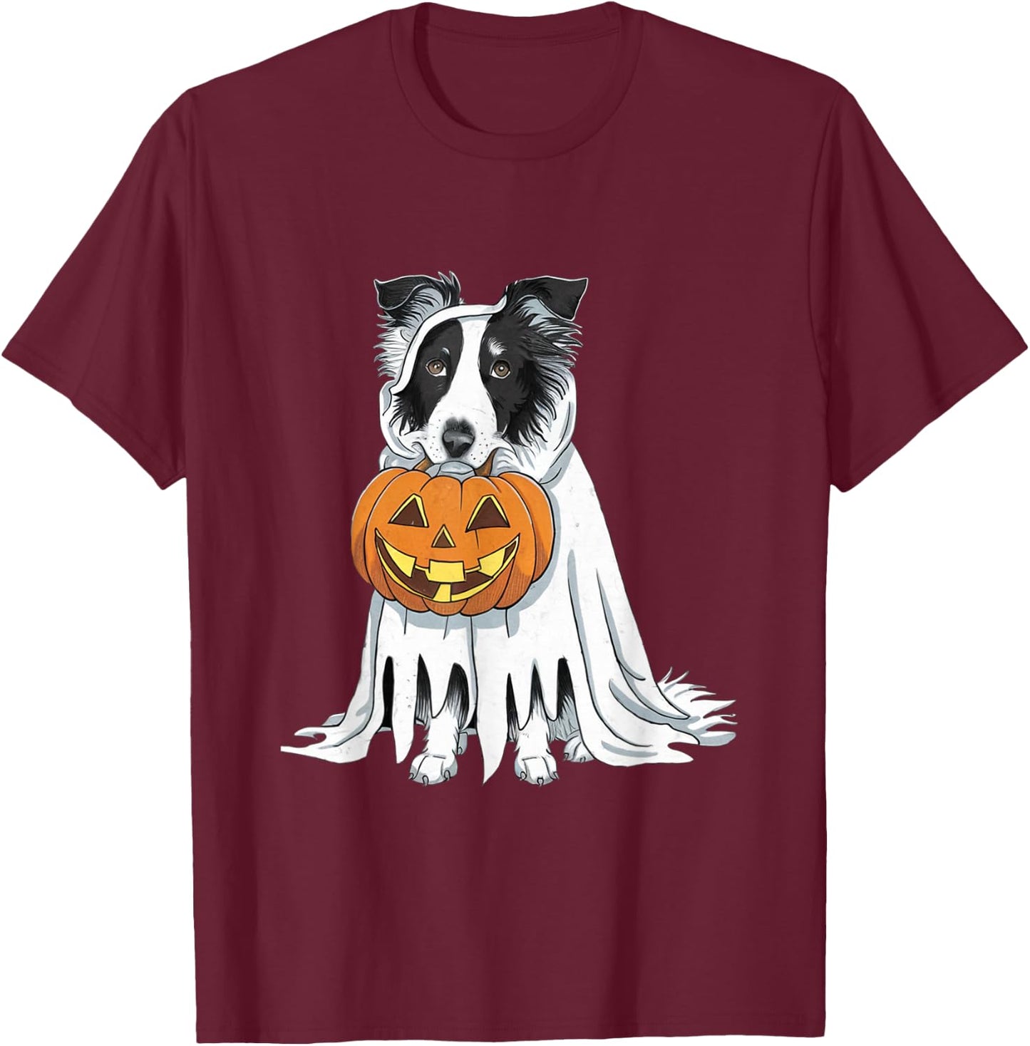 Border Collie Ghost Dog Halloween T-Shirt - T-Shirt | Maroon