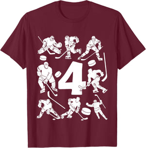 Number 4 Years Ice Hockey 4th Birthday T-Shirt - T-Shirt | Maroon