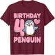 Birthday Penguin 4 Years Old Kids 4th Birthday Party T-Shirt - T-Shirt | Maroon