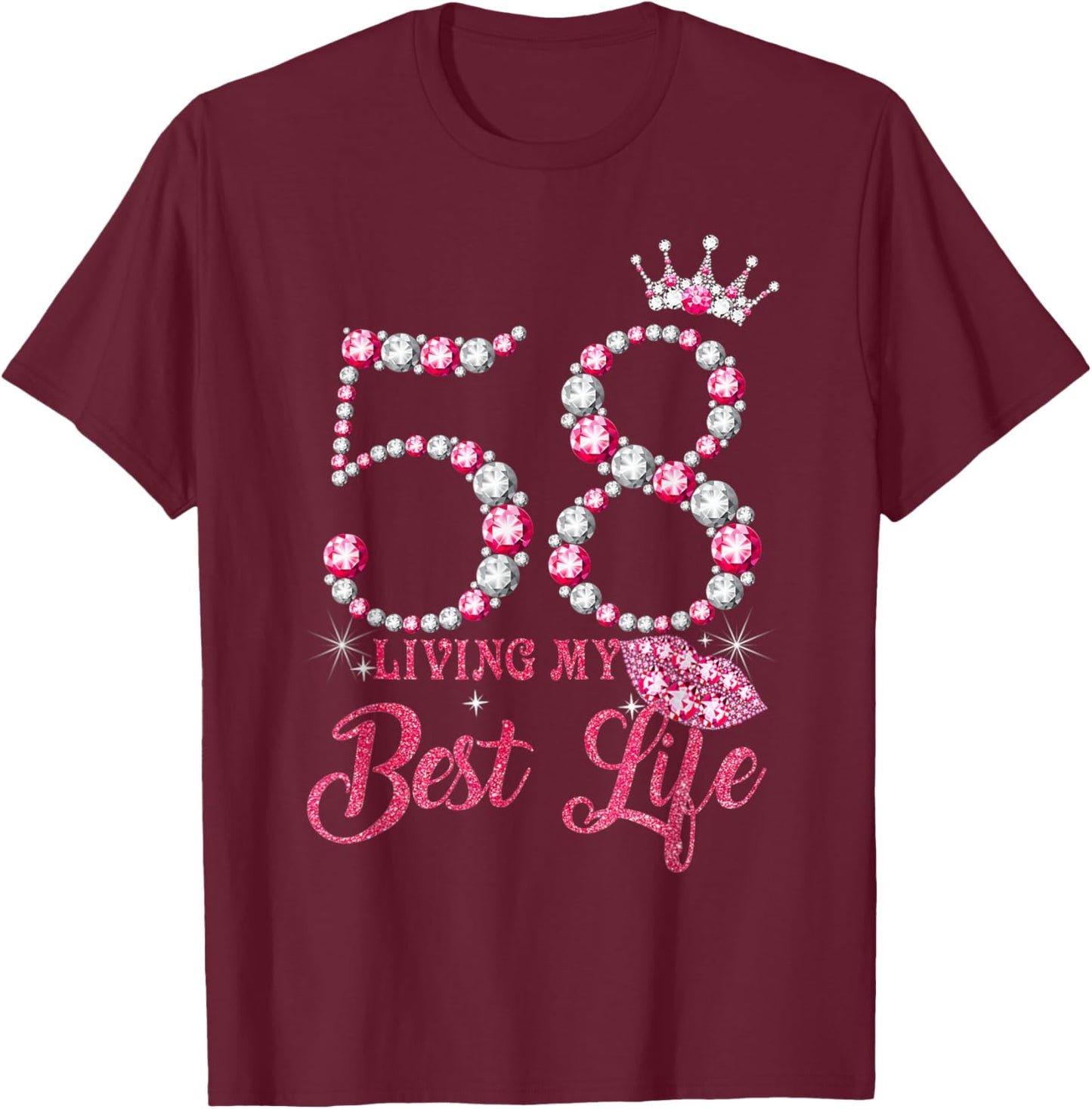 Living My Best Life 58 Years Old 58th Birthday Queen Women T-Shirt - T-Shirt | Maroon