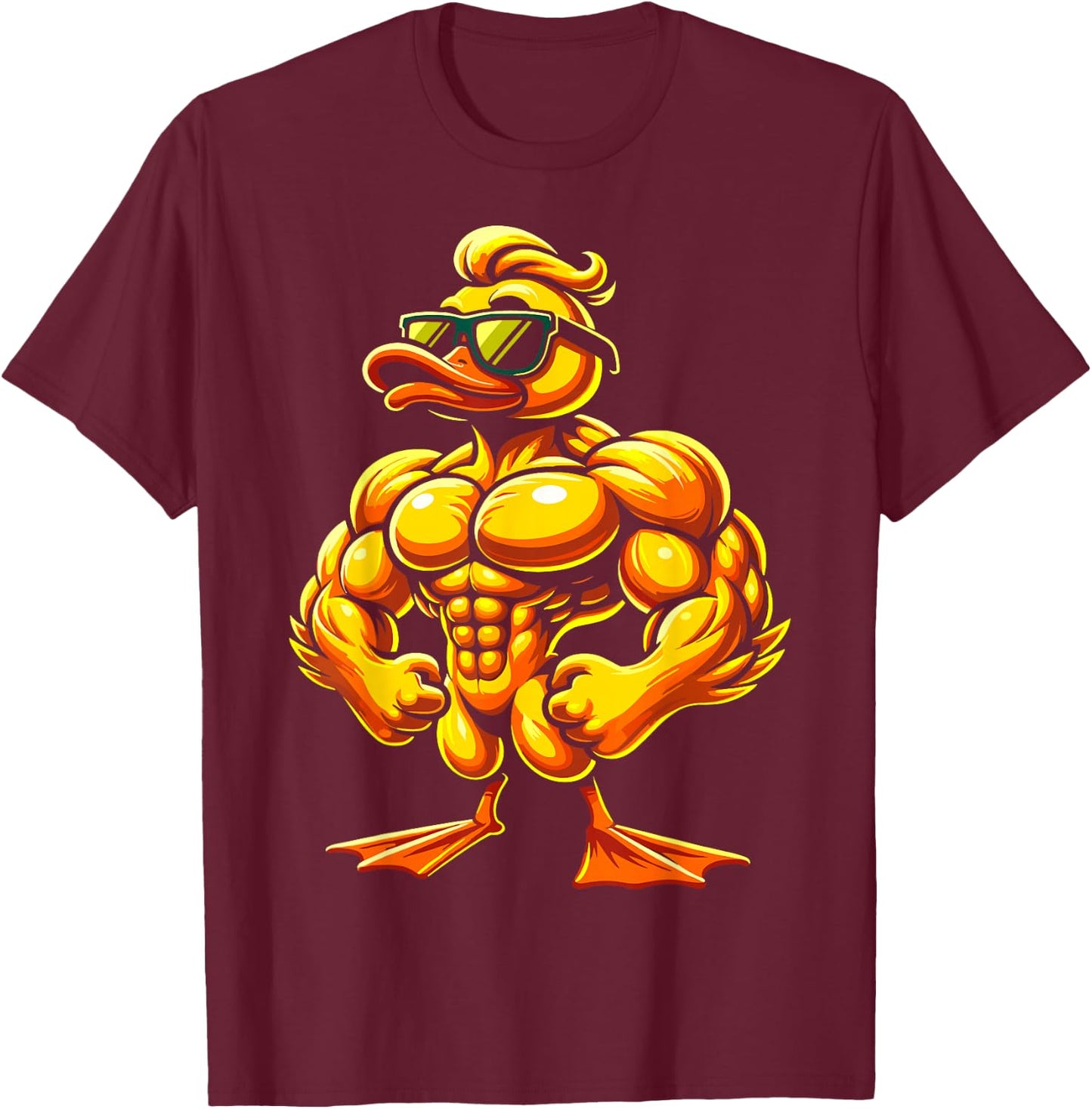Muscular Rubber Duck with Sunglasses T-Shirt - T-Shirt | Maroon