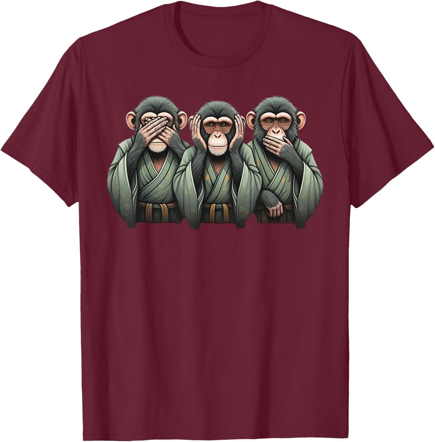 See no evil, hear nothing speak evil Three Wisdom Monkeys , Black, S T-Shirt - T-Shirt | Maroon