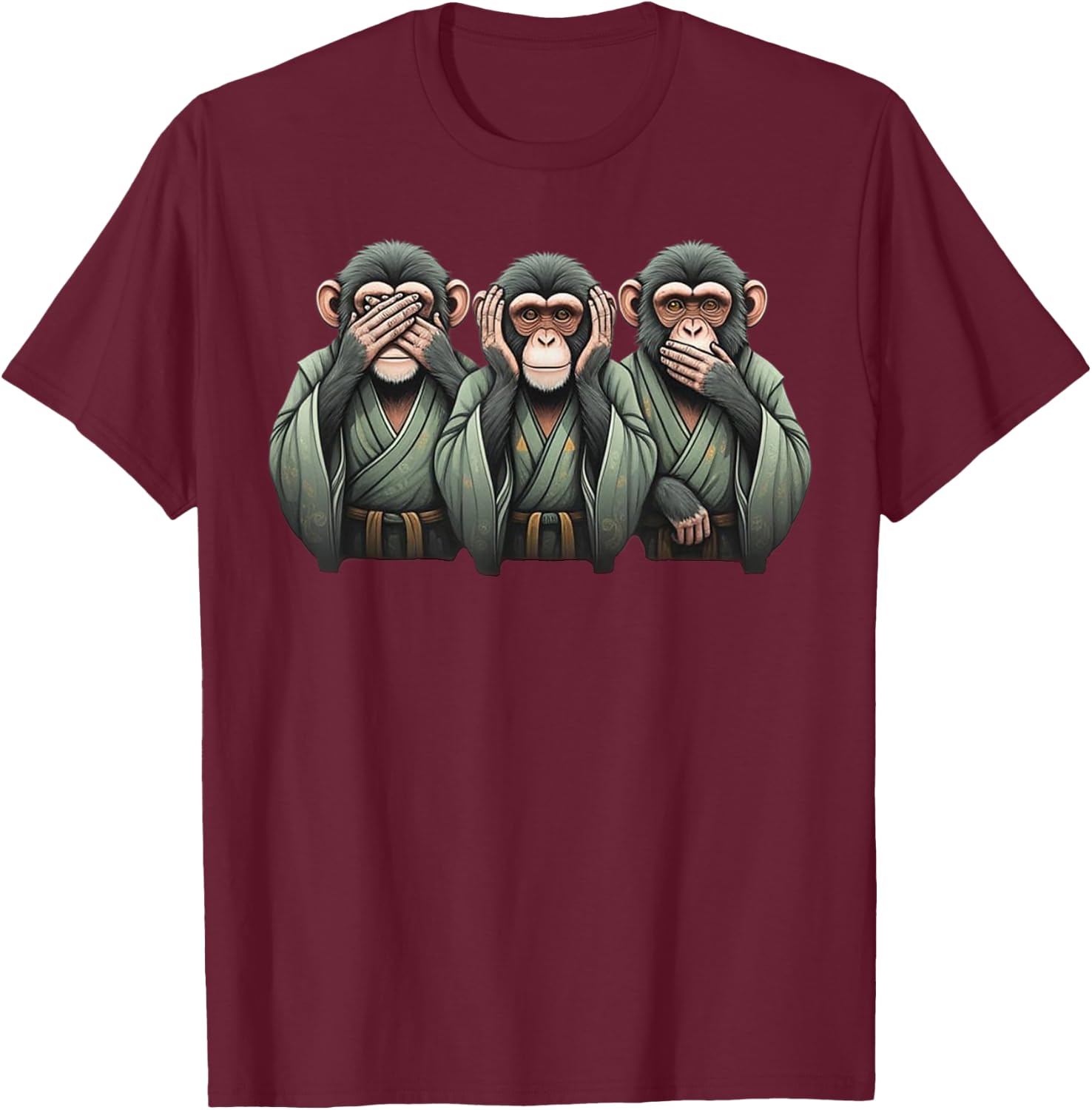 See no evil, hear nothing speak evil Three Wisdom Monkeys , Black, S T-Shirt - T-Shirt | Maroon