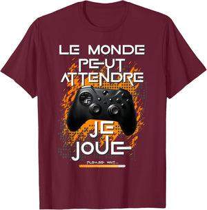 Gamer man teen passionate video games game console humor , Black, S T-Shirt - T-Shirt | Maroon