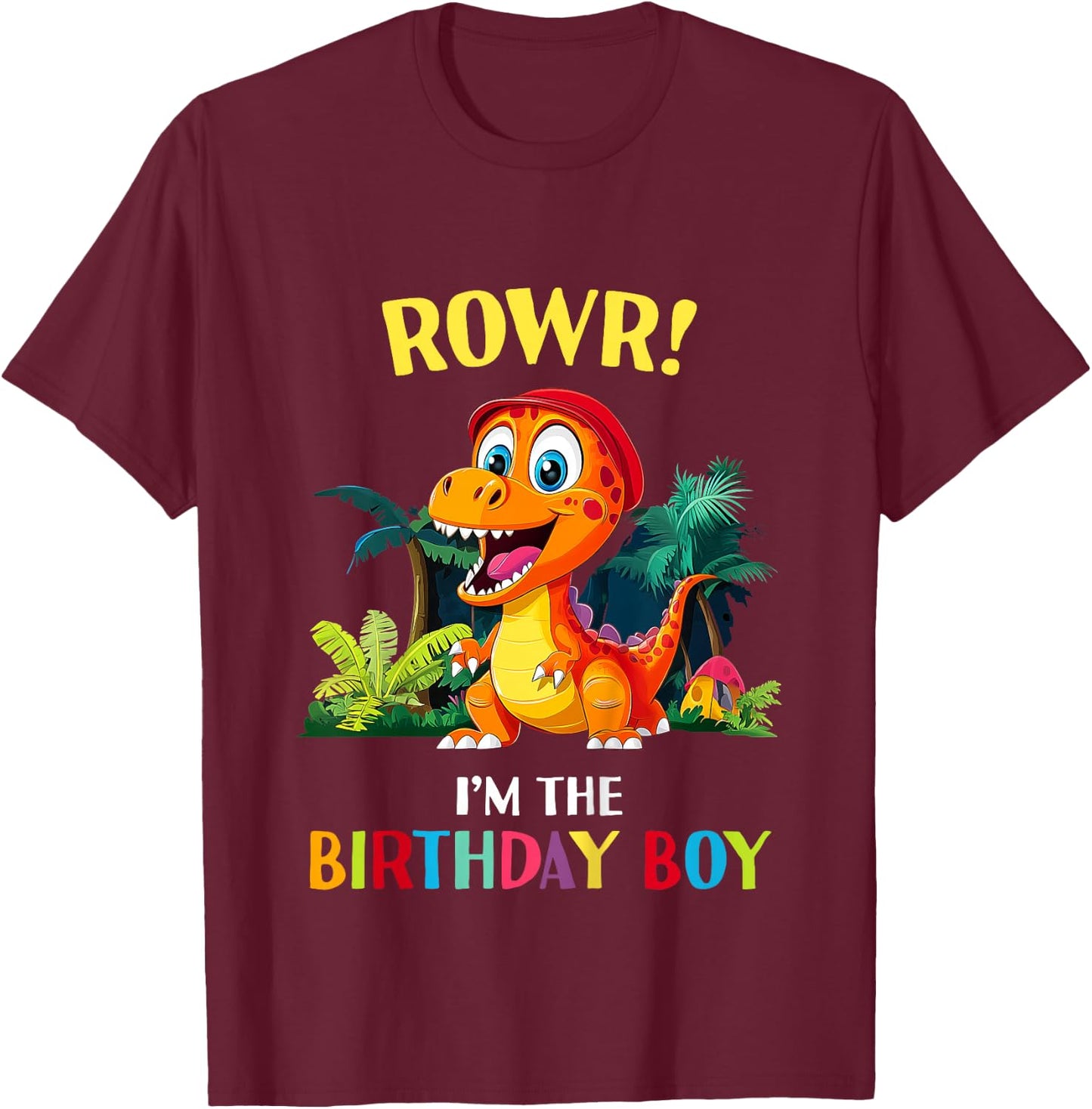 Kids Birthday Boy Saurus Dinosaur Dino Matching Cute T Rex T-Shirt - T-Shirt | Maroon