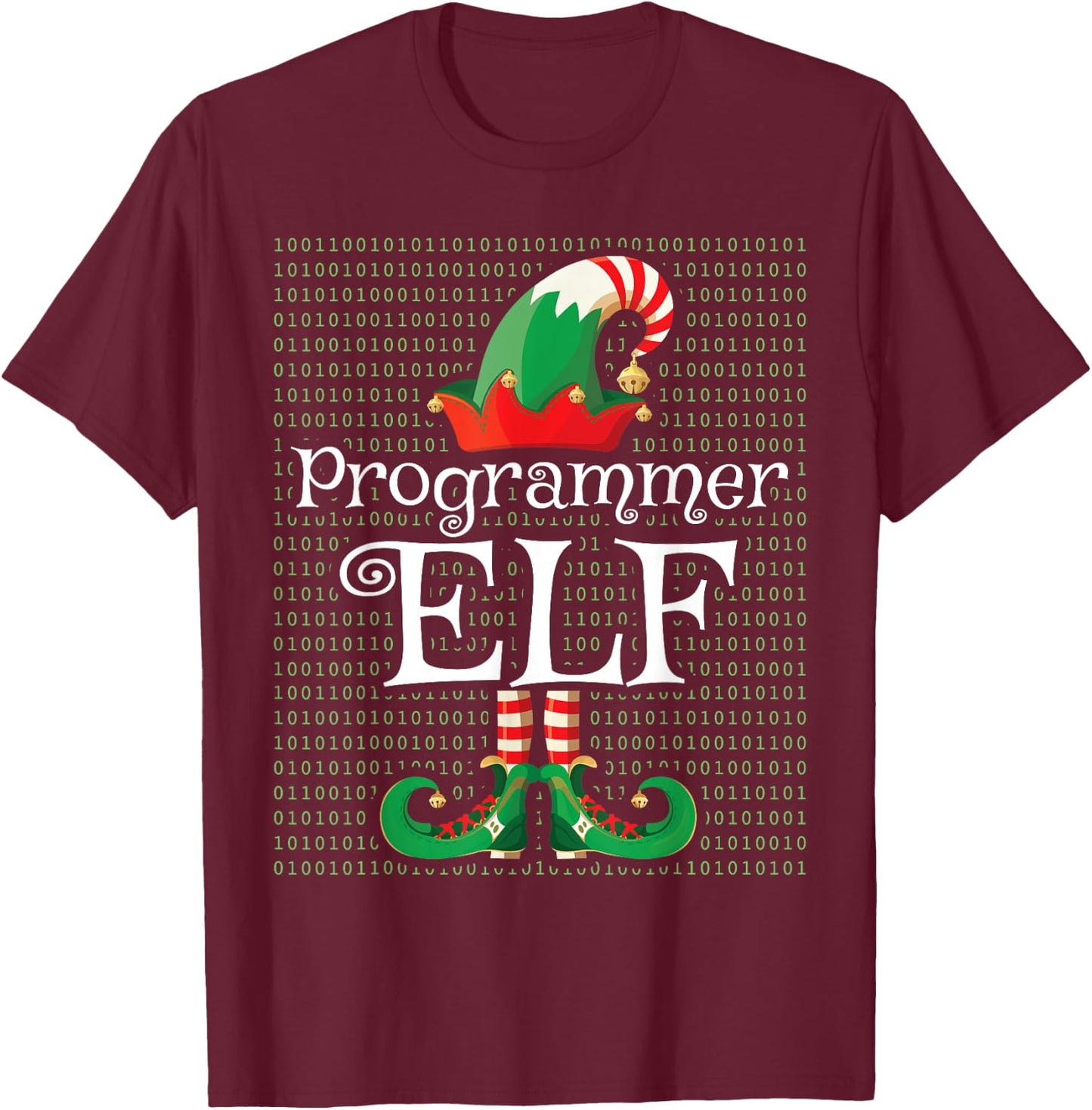 Programmer Elf Shirt Funny Costume Matching Elf Christmas T-Shirt - T-Shirt | Maroon