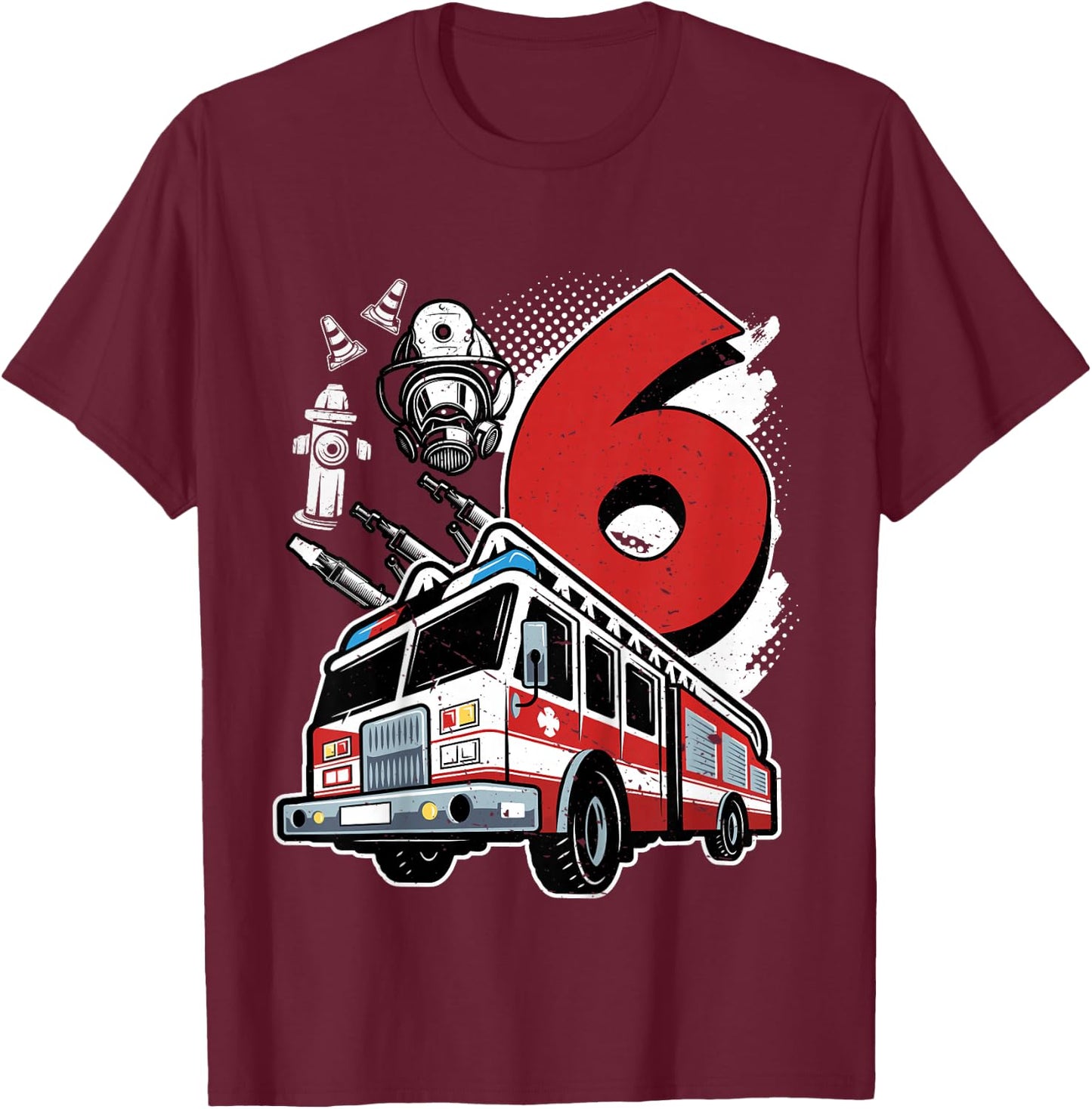 Children's Birthday 6 Years Boy Fire Brigade I'm 6, black T-Shirt - T-Shirt | Maroon