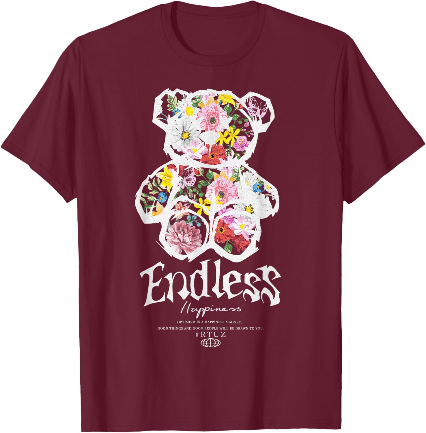 Cute Plush Bear Streetwear Plush Teddy , Black, S T-Shirt - T-Shirt | Maroon