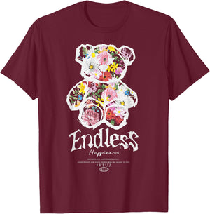 Cute Plush Bear Streetwear Plush Teddy , Black, S T-Shirt - T-Shirt | Maroon