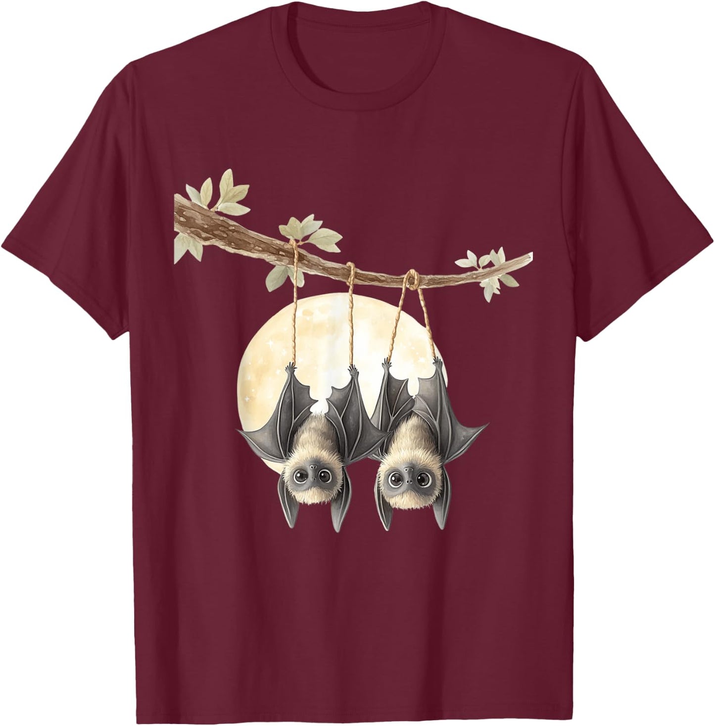 Cute Bats Under The Full Moon T-Shirt - T-Shirt | Maroon