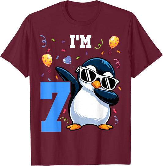 I'm 7 Penguin 7th Birthday Kids T-Shirt - T-Shirt | Maroon