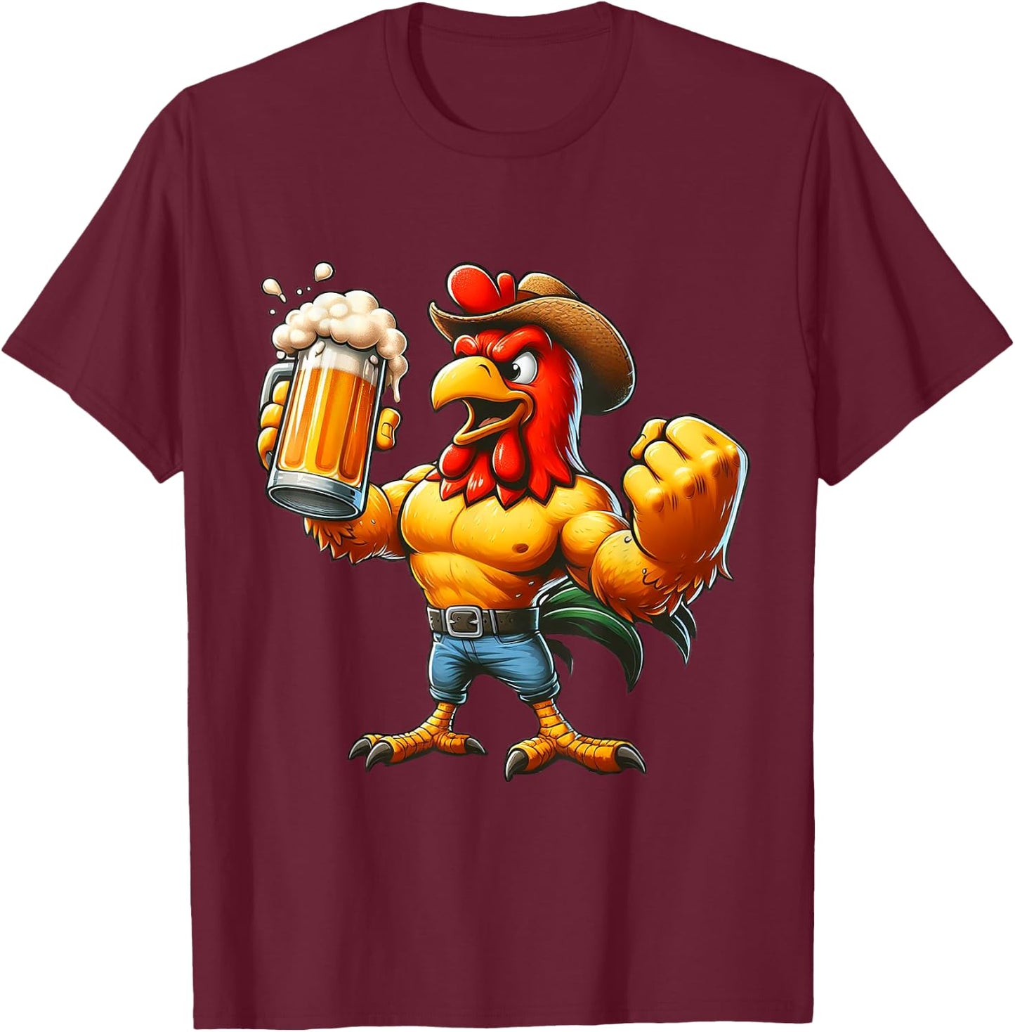 Karate Kick Chicken Beer and Martial Arts Fusion Chickens T-Shirt - T-Shirt | Maroon