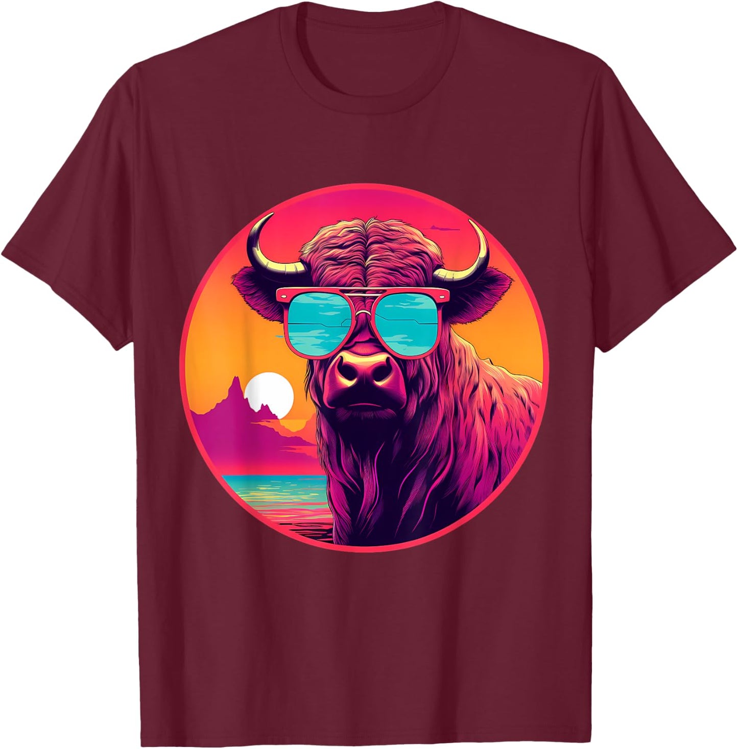 Buffalo Colorful Motif Sunglasses Bison Nature Artwork T-Shirt - T-Shirt | Maroon