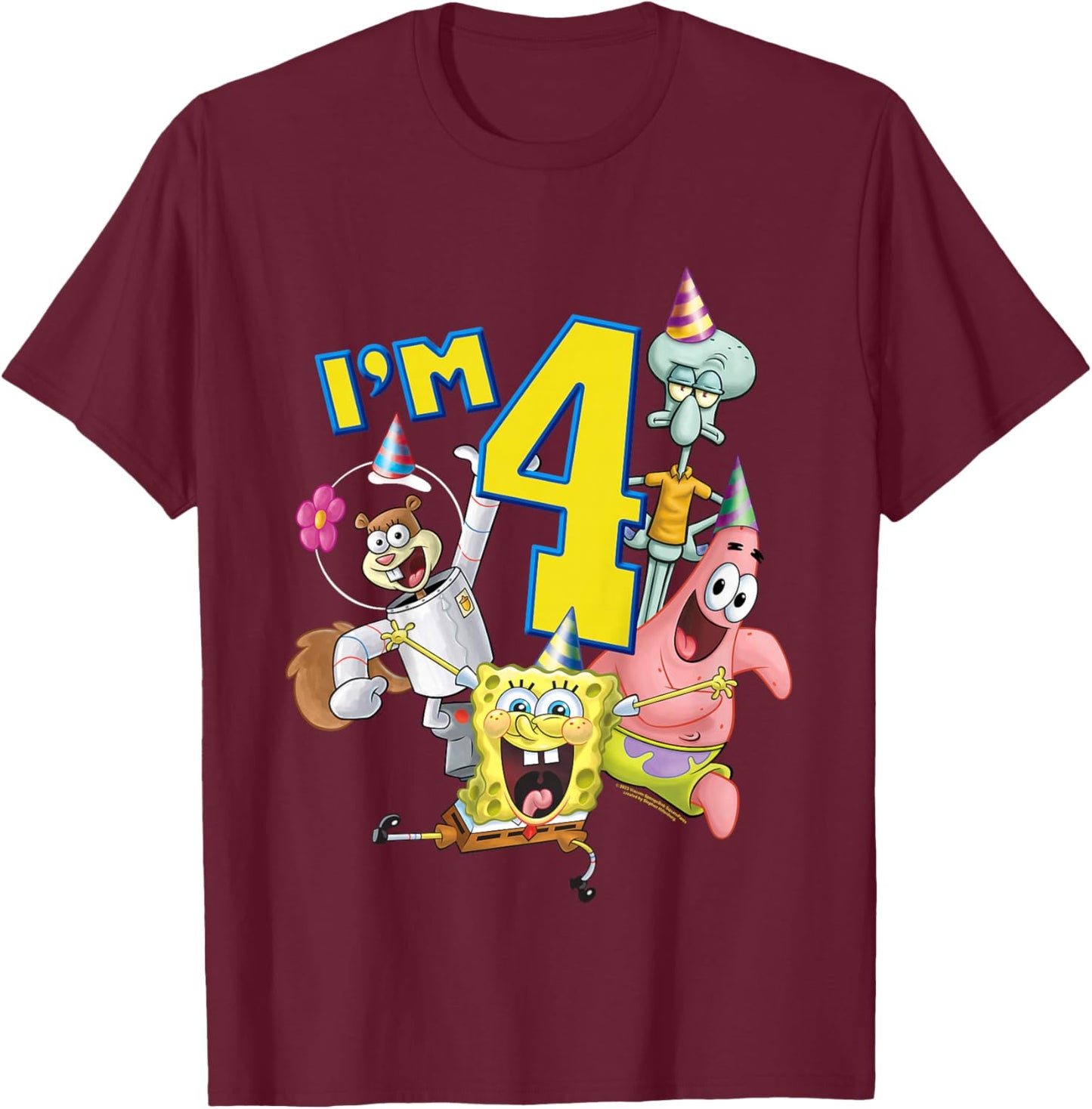 SpongeBob SquarePants 4th Birthday Today I'm 4 Kids , gray T-Shirt - T-Shirt | Maroon