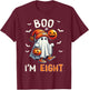 Boo I'm Eight Ghost 8th Birthday Halloween Boy Kids Groovy T-Shirt - T-Shirt | Maroon