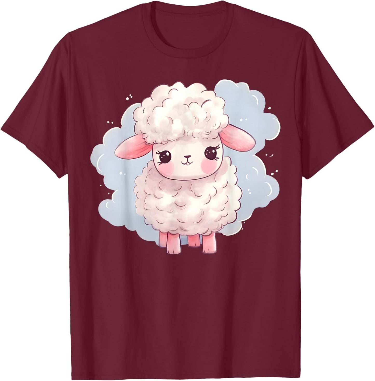 Lamb Sheep Kawaii Cute Pink Baby Farm Animal Pastel Clouds T-Shirt - T-Shirt | Maroon