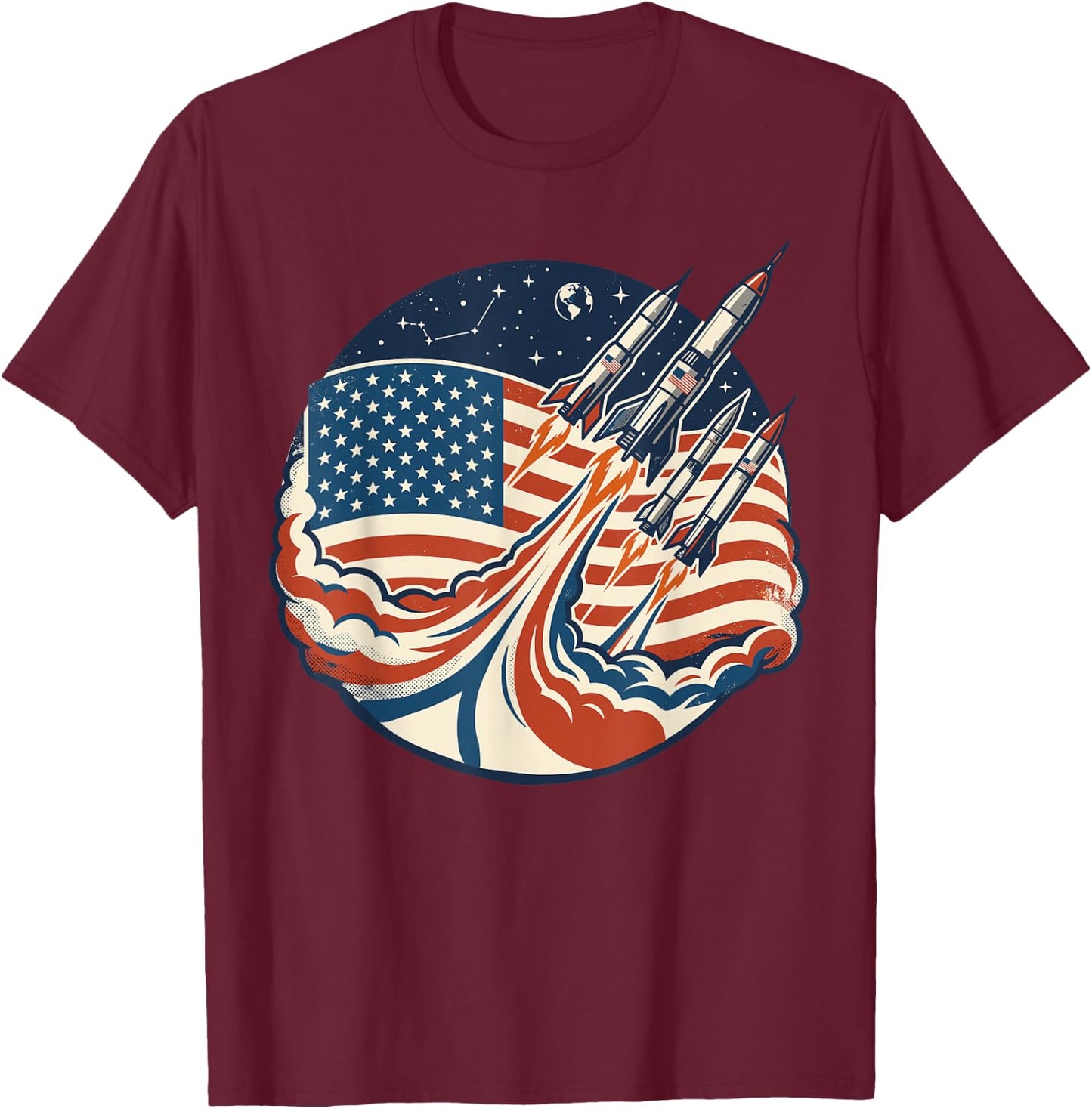 Patriotic Shirts , Cool Space Rocket American Flag T-Shirt - T-Shirt | Maroon