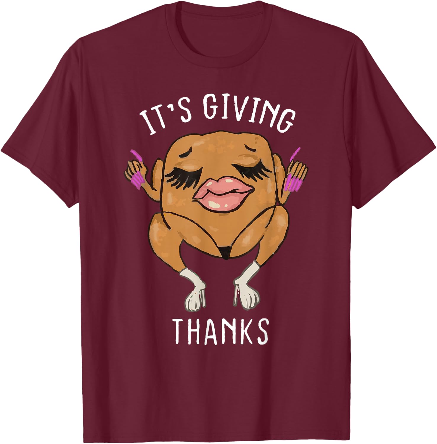 It’s Giving Thanks Turkey Funny Thanksgiving Meme T-Shirt - T-Shirt | Maroon