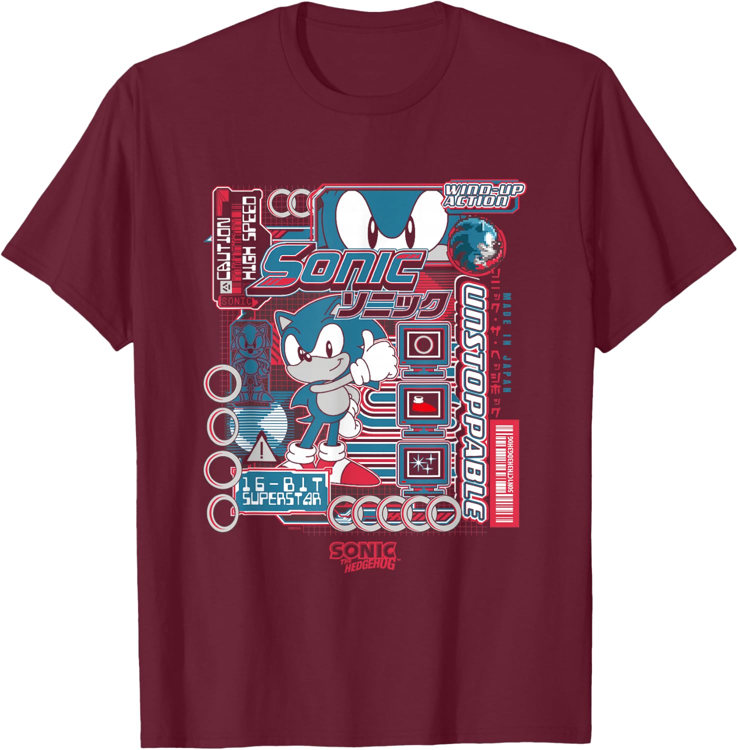 Sonic The Hedgehog Sonic Unstoppable Vintage Kanji Poster T-Shirt - T-Shirt | Maroon