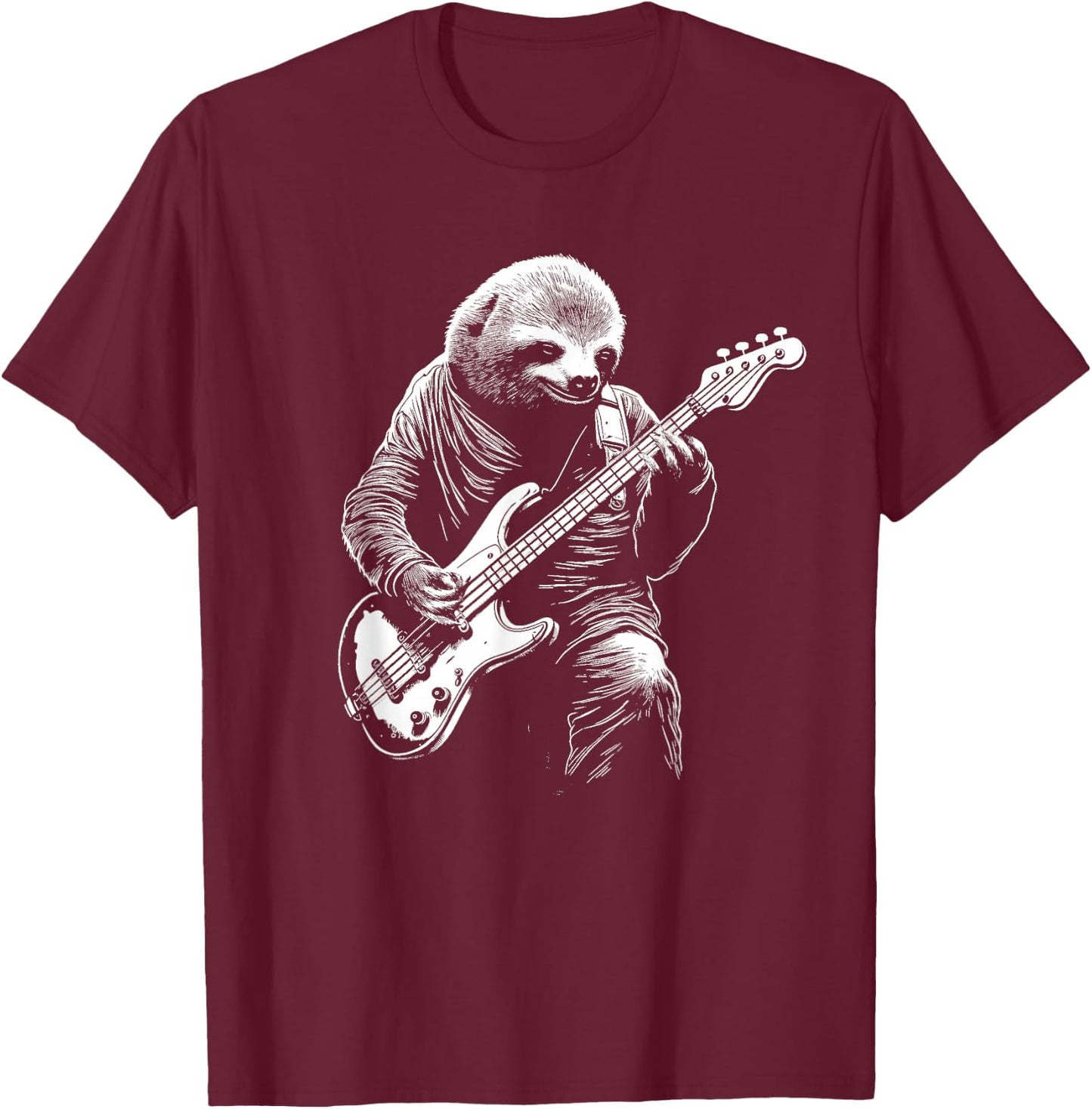 Sloth Playing Bass Guitar Funny Bass Player Bassist Sloth T-Shirt - T-Shirt | Maroon