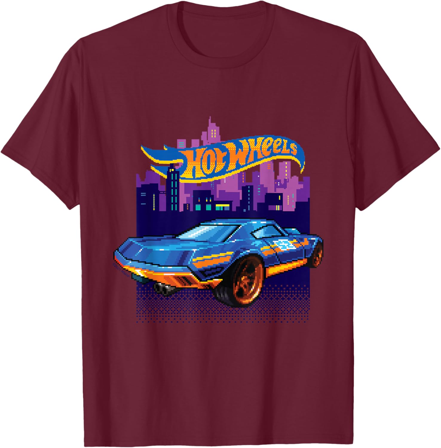 Hot Wheels - Night City in Retro Look , black T-Shirt - T-Shirt | Maroon