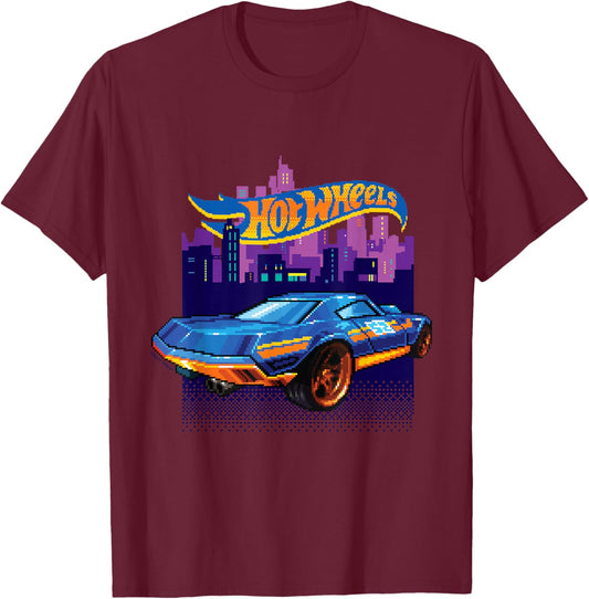 Hot Wheels - Night City in Retro Look , black T-Shirt - T-Shirt | Maroon