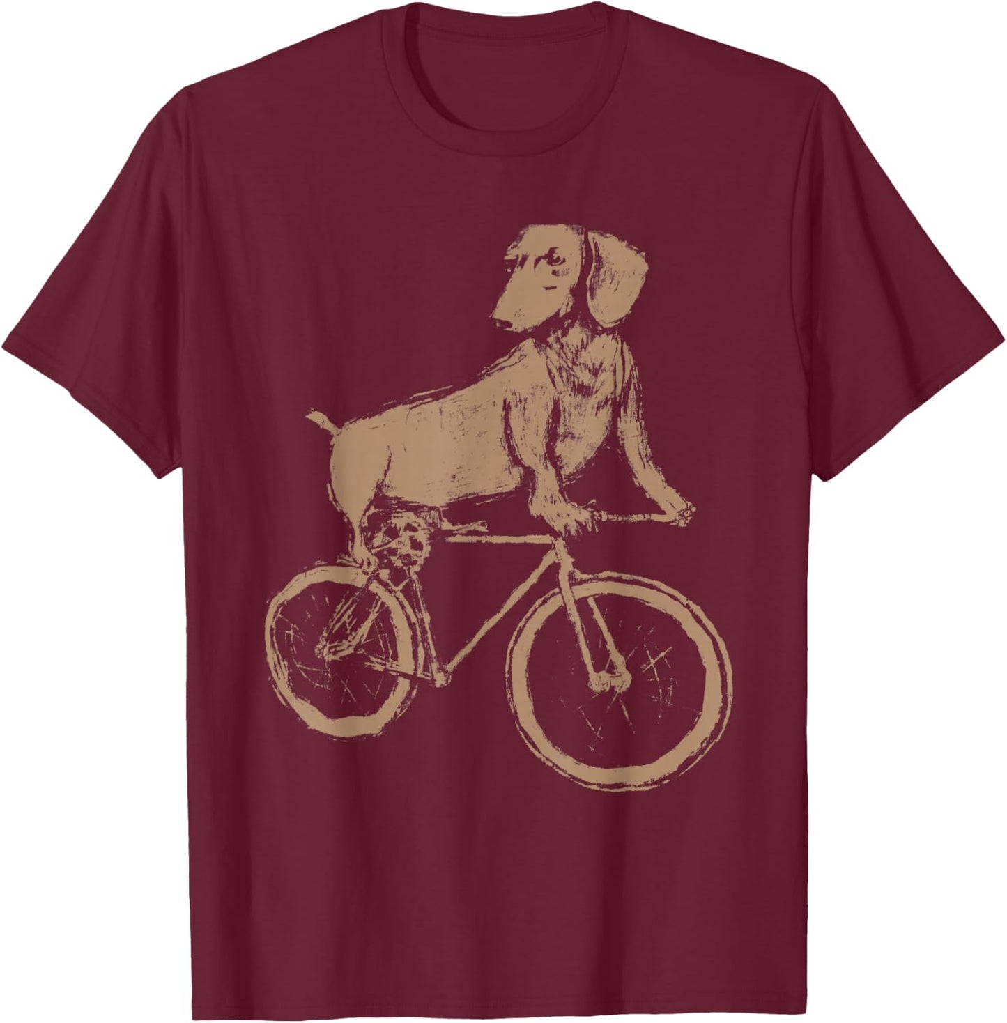 Dachshund on a Bicycle - Dachshund Riding A Bicycle T-Shirt - T-Shirt | Maroon