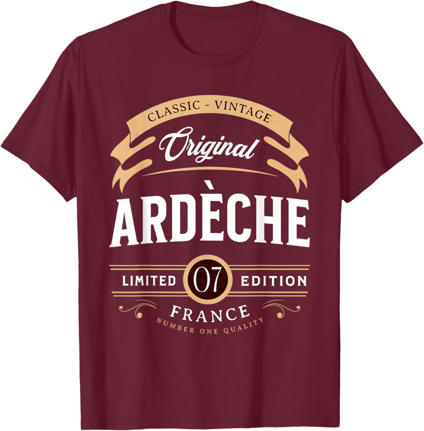 Vintage Ardèche France , Black, S T-Shirt - T-Shirt | Maroon