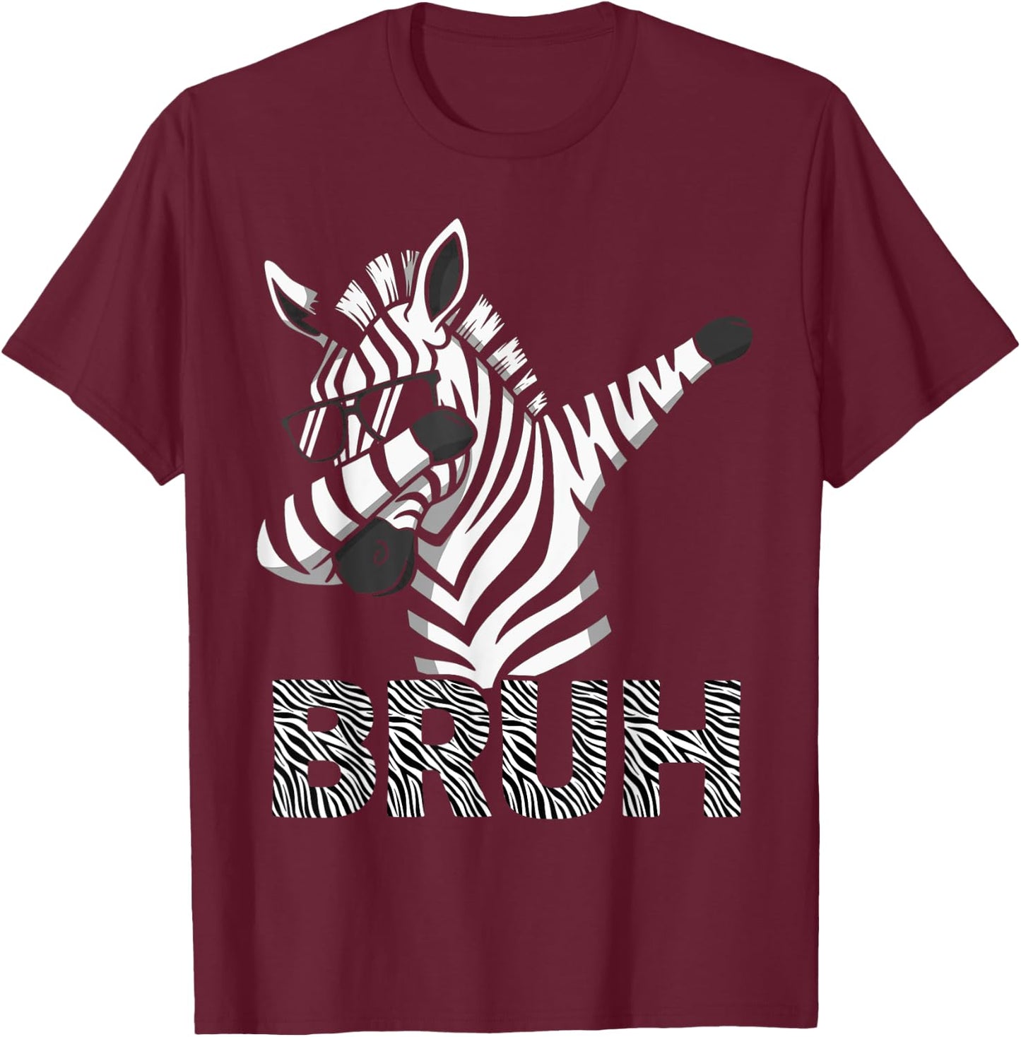Funny Dabbing Zebra Shirt Boys Animal Print Zebra Bruh T-Shirt - T-Shirt | Maroon