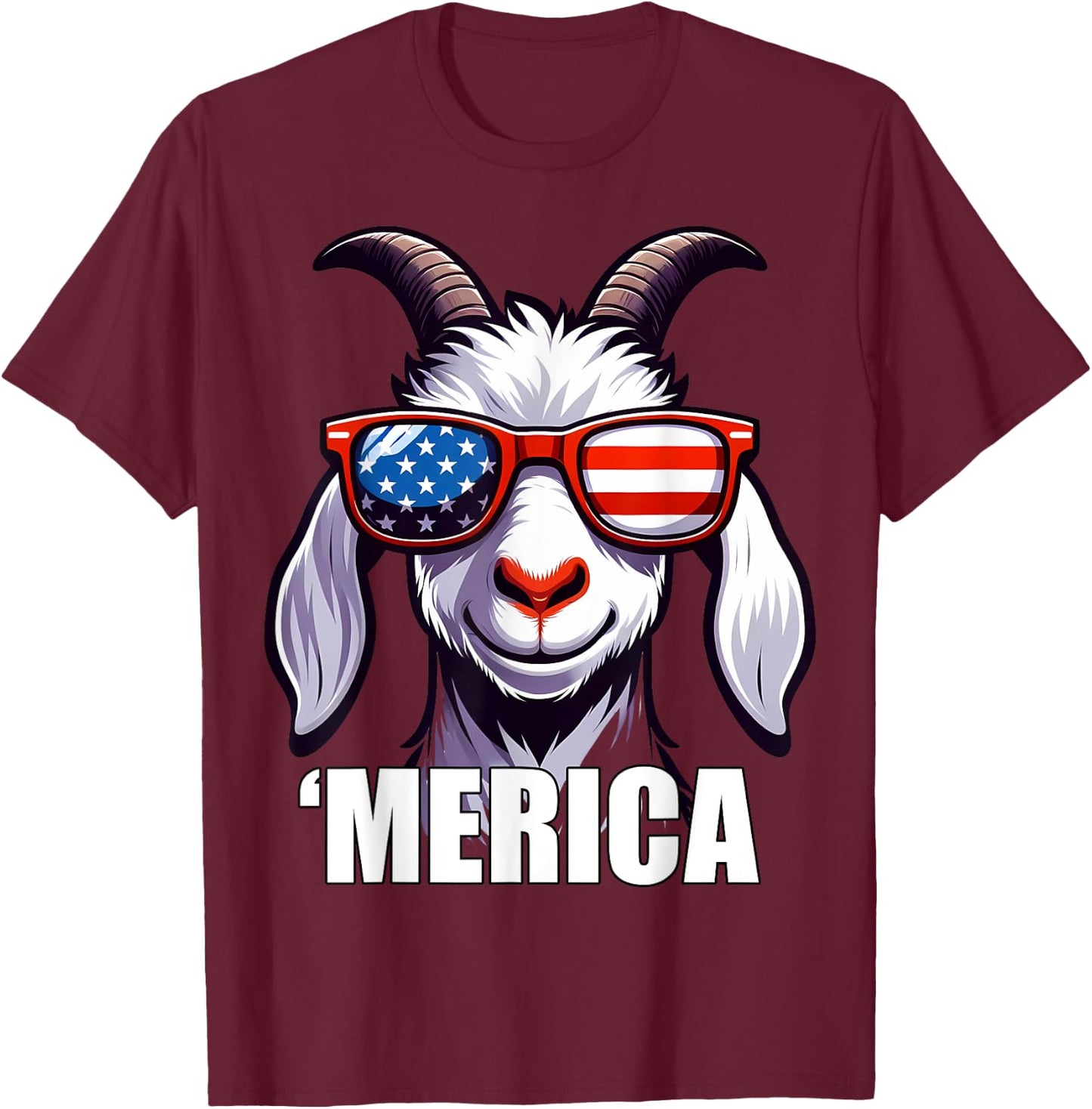 Merica Goat Funny American Patriotic USA 4th of July Animals T-Shirt - T-Shirt | Maroon