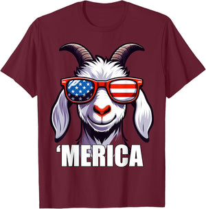 Merica Goat Funny American Patriotic USA 4th of July Animals T-Shirt - T-Shirt | Maroon