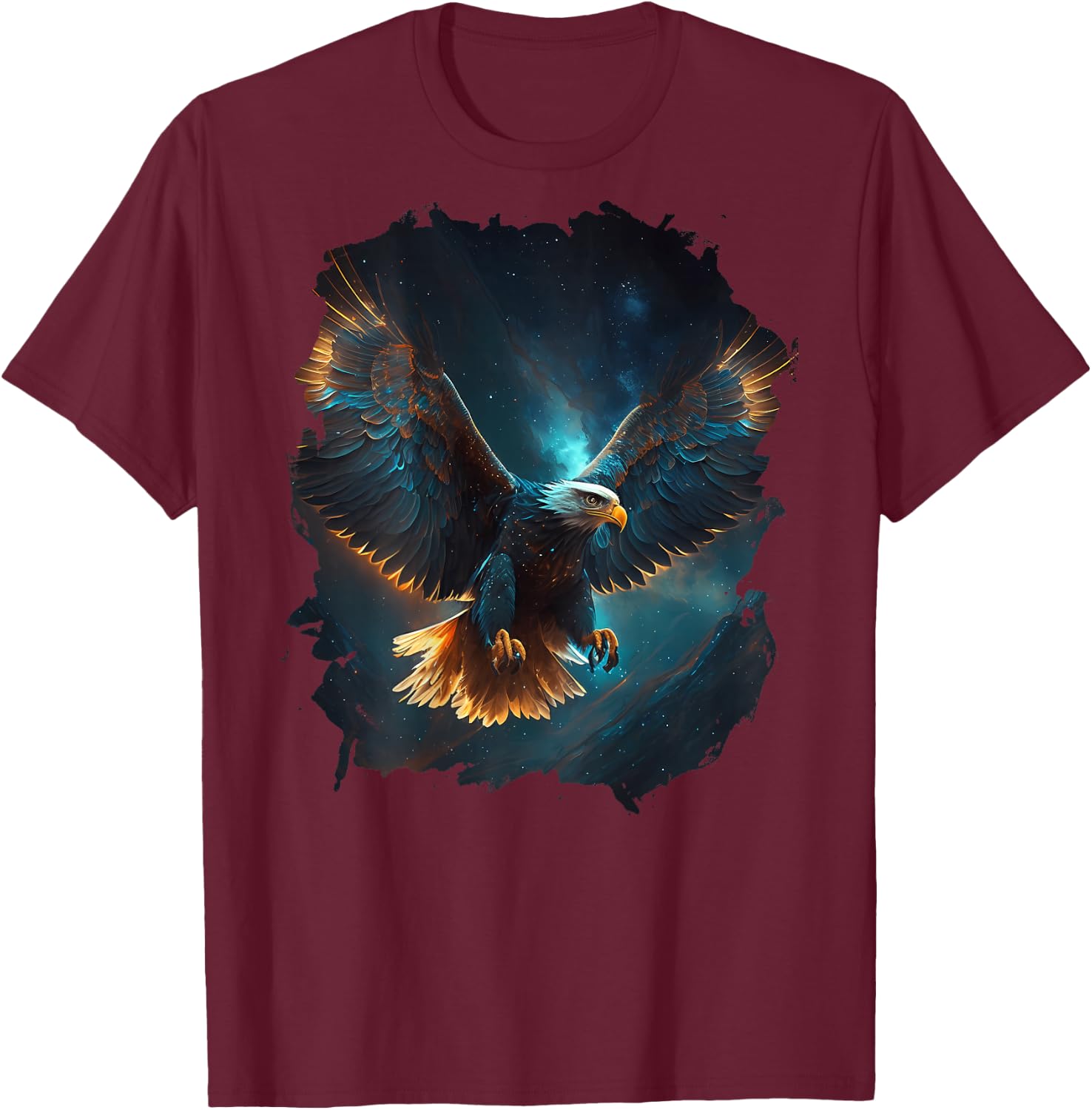 Backprint with German Text "Der Majestic Eagle im Sternen Himmel" (German Language), black T-Shirt - T-Shirt | Maroon