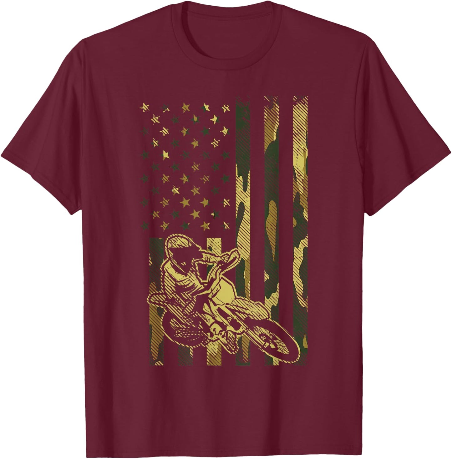 Camo American Flag Dirt Bike Vintage Motocross Racing Gift T-Shirt - T-Shirt | Maroon