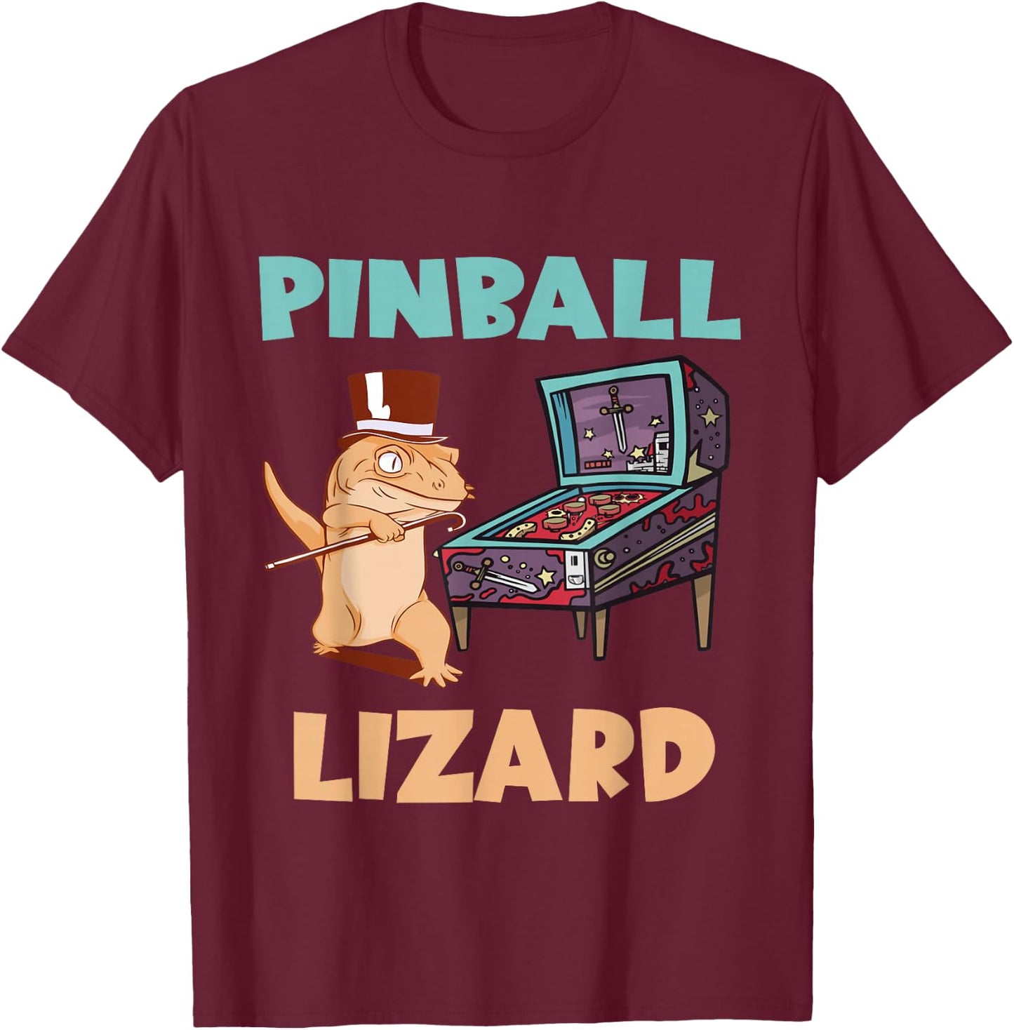 Pinball Game Pinball Player Flipper Ball Pinball Lizard T-Shirt - T-Shirt | Maroon