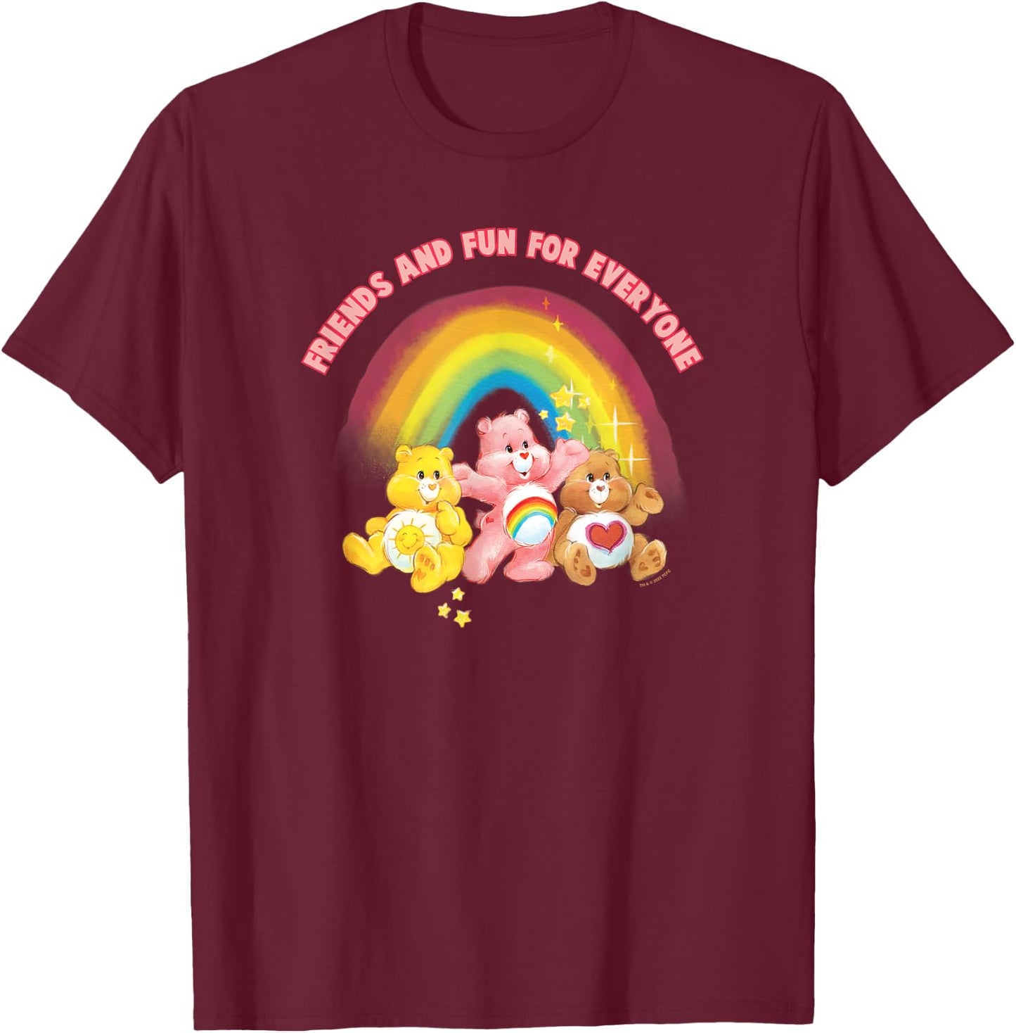 Care Bears Friends And Fun For Everyone Vintage Rainbow Logo , Black, S T-Shirt - T-Shirt | Maroon