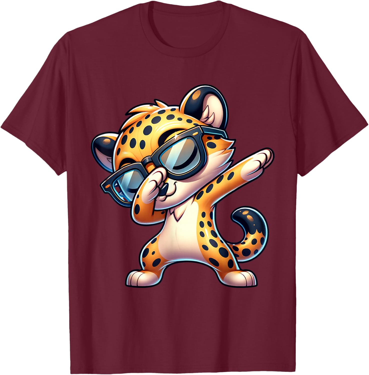 Dabbing Cheetah Sunglasses Cheetah Animal Colorful T-Shirt - T-Shirt | Maroon