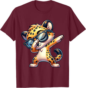 Dabbing Cheetah Sunglasses Cheetah Animal Colorful T-Shirt - T-Shirt | Maroon