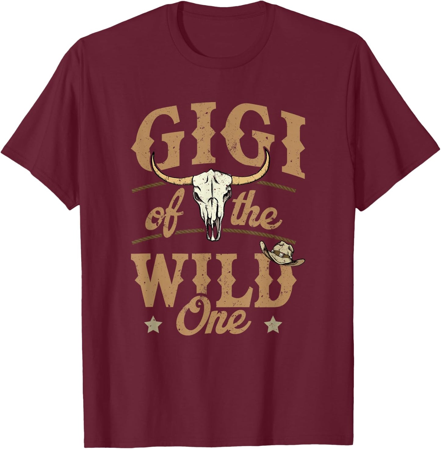 Gigi of The Wild One Cowboy Western Rodeo Party Matching T-Shirt - T-Shirt | Maroon