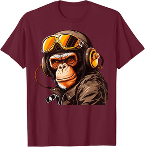 Cool Gorilla Monkey Ape In Sunglasses Pilot Flight Racing T-Shirt - T-Shirt | Maroon