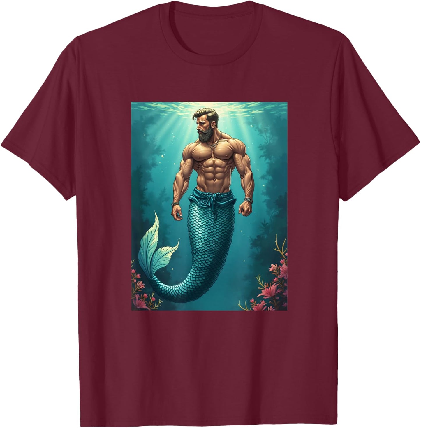 LGBTQ Transgender Gay Muscle Daddy Mermaid Gay Merman T-Shirt - T-Shirt | Maroon